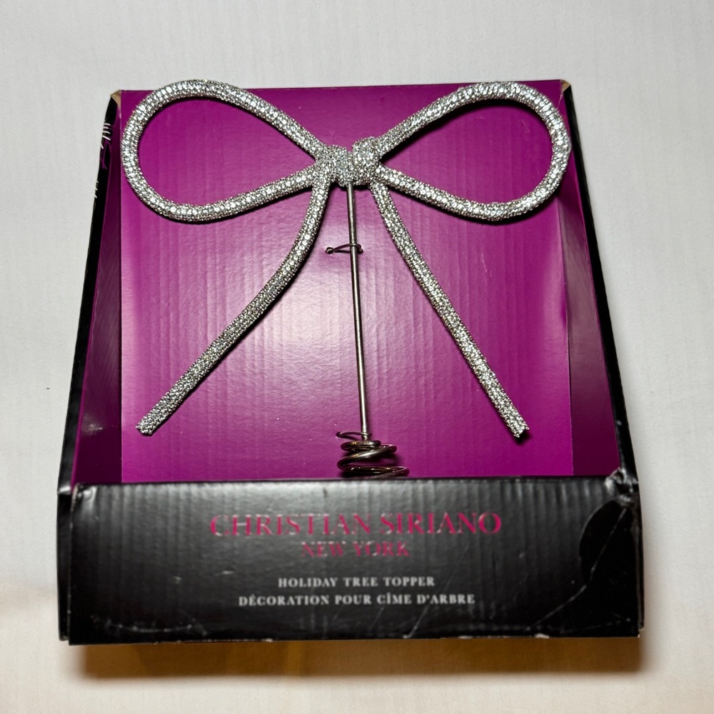 Christian Siriano Silver Rhinestone Bow Tree Topper Christmas - NEW- VIRAL